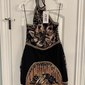 12th Tribe Like Gold Dust Sequin Fringe Dress